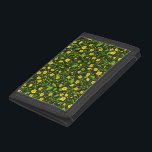 Buttercups auf schwarz tri-fold geldbeutel<br><div class="desc">Handbemalte Buttercups und verschiedene Wildgrasarten</div>