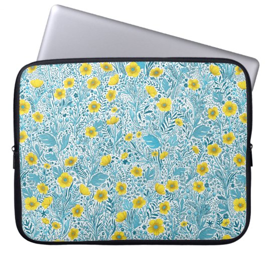 Buttercups, gelb, blau und weiß laptopschutzhülle (Vorderseite)