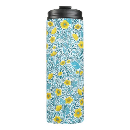 Buttercups, gelb, blau und weiß thermosbecher (Vorderseite)