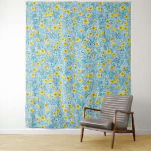 Buttercups, gelb, blau und weiß wandteppich