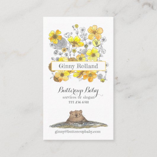 Buttercups und Adorable Groundhog Gelbe Flora Visitenkarte (Vorderseite)