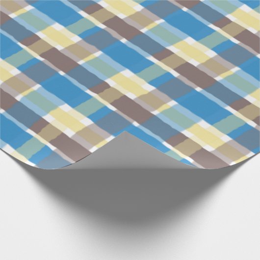 Buttered Popcorn Kaffee Brown Sonic Blue Kariert Geschenkpapier (Ecke)