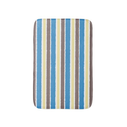 Buttered Popcorn Kaffee Brown Sonic Blue Streifen Badematte (Vorderseite Vertikal)