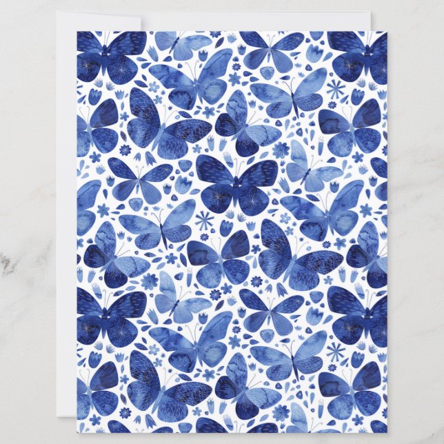 Butterfets Watercolor Blue Scrapbook Paper (Vorderseite)
