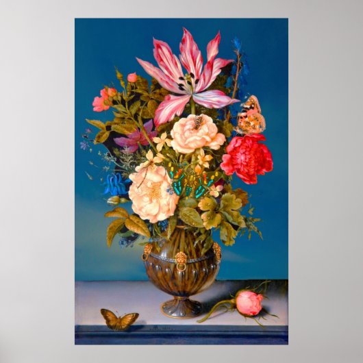 Butterfisch Rose Vase Tisch Blume Anordnung Poster (Vorne)