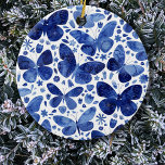 Butterfisch Watercolor Blue Keramik Ornament<br><div class="desc">Indigoblau-weiße Schmetterlingsfarbe.</div>