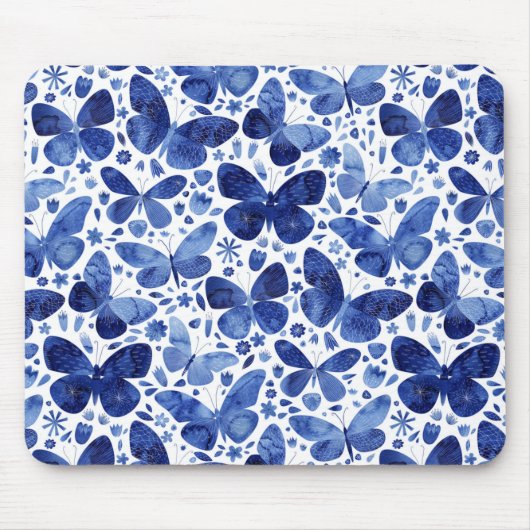 Butterfisch Watercolor Blue Mousepad (Vorne)