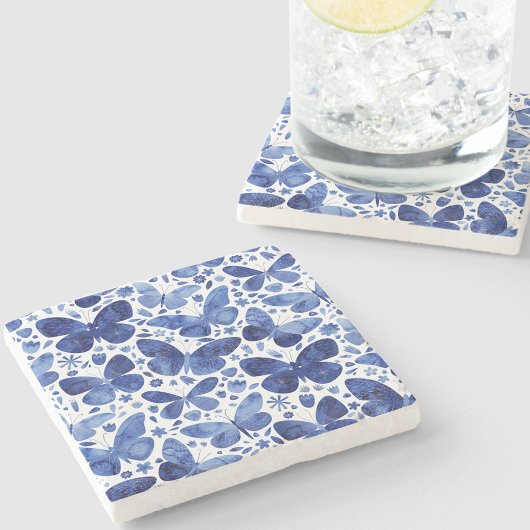 Butterfisch Watercolor Blue Steinuntersetzer