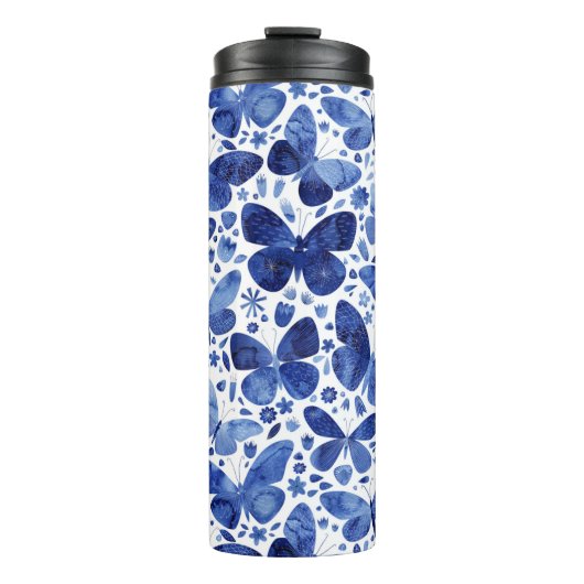 Butterfisch Watercolor Blue Thermosbecher (Vorderseite)