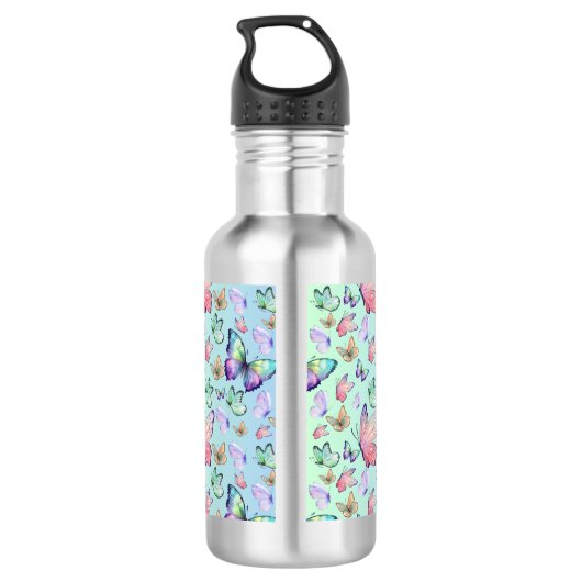 Butterfische Lineare Gradient Background Pattern Edelstahlflasche (Rückseite)