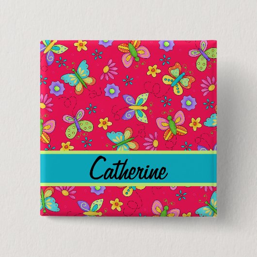 Butterfische Moderne Whimsy Red Monogram Whimsy Button (Vorderseite)