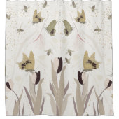 Butterfische Tulips Gold Sage Muster Duschvorhang (Vorderseite)