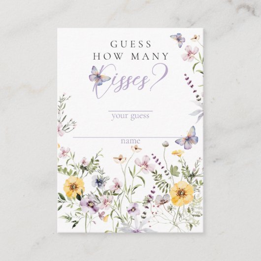 Butterflay Lila floral Brautparty Kisses Game Begleitkarte (Vorderseite)