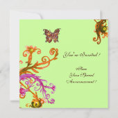 BUTTERFLEGE, hellrosa, gelb grün Einladung (Rückseite)