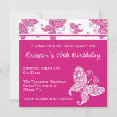 Butterfliegen 16 . Geburtstag Einladung (Rückseite)