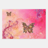 BÜTTERFLIEGEN, BLAU LILA GRÜNE GLITZERN GESCHENKPAPIER SET (Vorderseite 3)