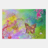 BÜTTERFLIEGEN, BLAU LILA GRÜNE GLITZERN GESCHENKPAPIER SET (Vorderseite)