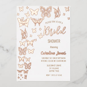 Butterfliegen Boho Rose Gold Foil Brautparty Folieneinladung