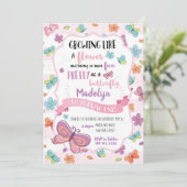 Butterfliegen Einladung zum ersten Geburtstag (Stehend Vorderseite)