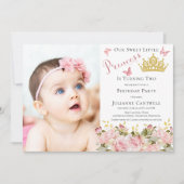 Butterfliegen Floral Princess Foto 2. Geburtstag Einladung (Vorderseite)