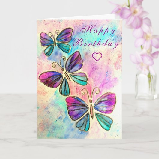Butterfliegen Happy Birthday Card Karte (Orchidee)
