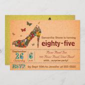 Butterfliegen High Heel 85. Geburtstag Einladung (Vorne/Hinten)