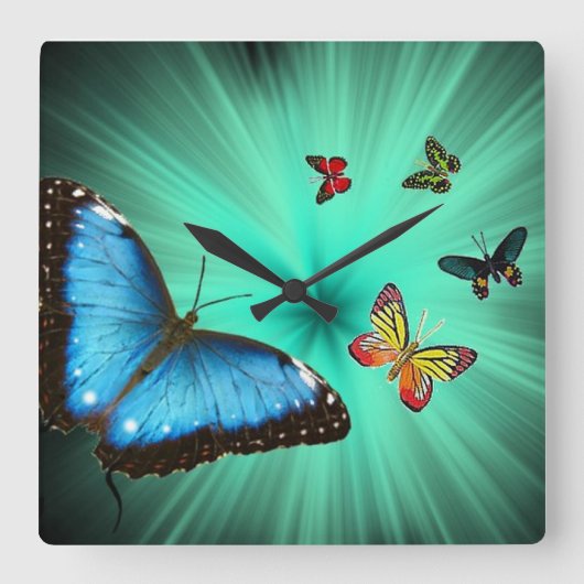 Butterfliegen Journey Wall Clock Quadratische Wanduhr (Vorderseite)