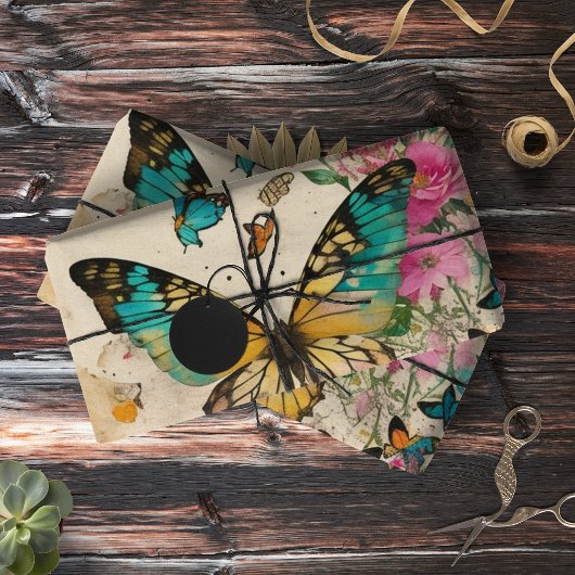Butterfliegen Mixed Media Collage Ephemera Decoupa Seidenpapier