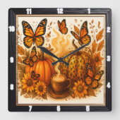 Butterfliegen Pumpkin-Kaffee Herbst Quadratische Wanduhr (Vorderseite)