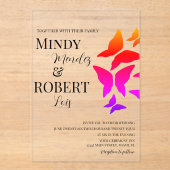 Butterfliegen Script Rainbow Wedding Einladung (Vorderseite)