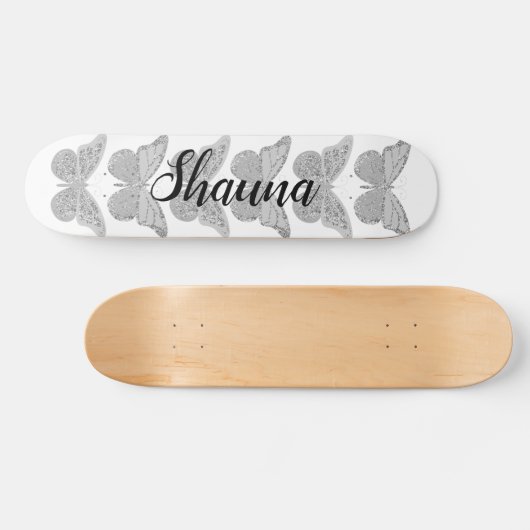 Butterfliegen Silver Gray Sparkle Personalisiert Skateboard (Horizontal)