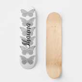 Butterfliegen Silver Gray Sparkle Personalisiert Skateboard (Vorderseite)