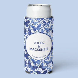 Butterfliegen Watercolor Blue Modern Wedding Selters Dosenkühler