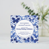 Butterfliegen Watercolor Indigo Blue Abend Wedding Einladung (Stehend Vorderseite)