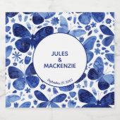 Butterfliegen Watercolor Indigo Blue Bierflaschenetikett (Einzelnes Label)