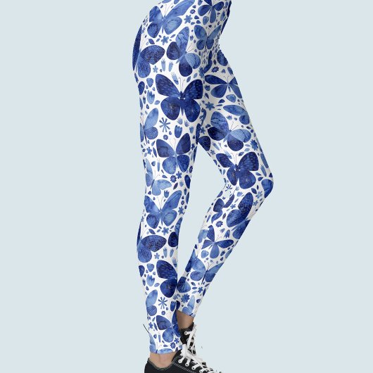 Butterfliegen Watercolor Indigo Blue Leggings
