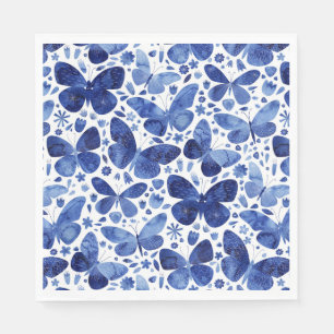 Butterfliegen Watercolor Indigo Blue Napkins Serviette