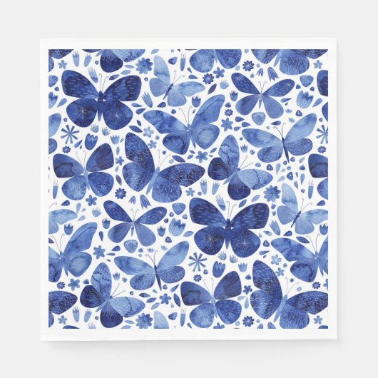 Butterfliegen Watercolor Indigo Blue Napkins Serviette (Vorderseite)