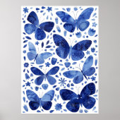 Butterfliegen Watercolor Indigo Blue Poster (Vorne)