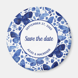 Butterfliegen Watercolor Indigo Blue Save the Date Magnet