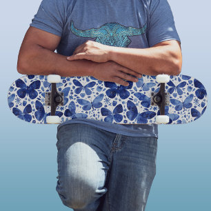 Butterfliegen Watercolor Indigo Blue Skateboard