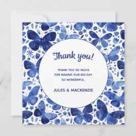 Butterfliegen Watercolor Indigo Blue Wedding Dankeskarte