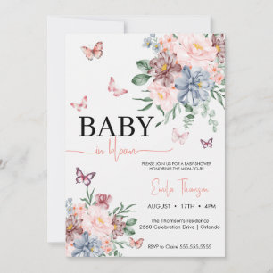 Butterfliegen Wildblume Girl Babydusche Einladung