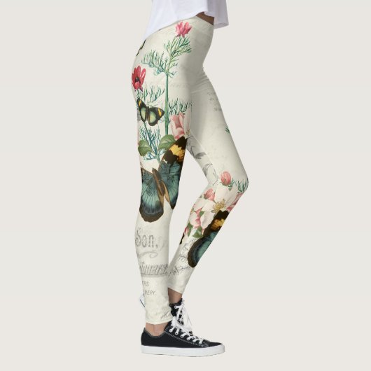 Butterfliegen Wildblumen Ephemera Romantische Vint Leggings (Rechts)