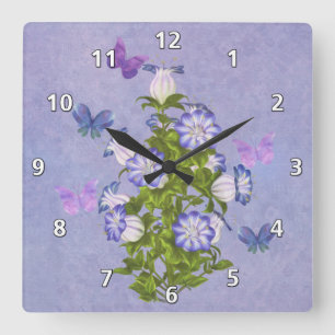 Butterflies and Bell Flowers Quadratische Wanduhr