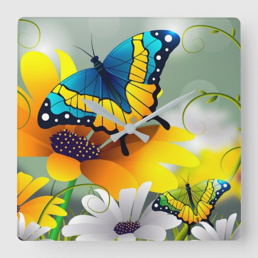 Butterflies and Daisies Quadratische Wanduhr (Vorderseite)