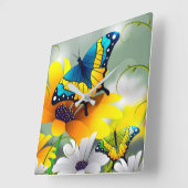 Butterflies and Daisies Quadratische Wanduhr (Winkel)