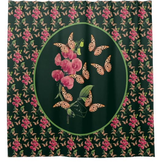 Butterflies And Sweet Pea Flower Art  Duschvorhang (Vorderseite)