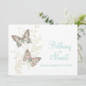 Butterflies aqua aquamarine Hochzeitseinladung Einladung (Stehend Vorderseite)