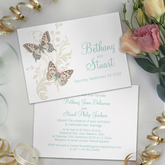 Butterflies aqua aquamarine Hochzeitseinladung Einladung